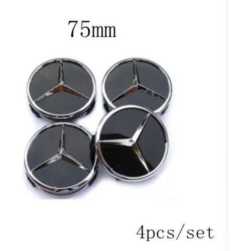 4 Hub Caps - Wheel Centers - Caps - Mercedes - black - 75mm - A-B-C-E class
