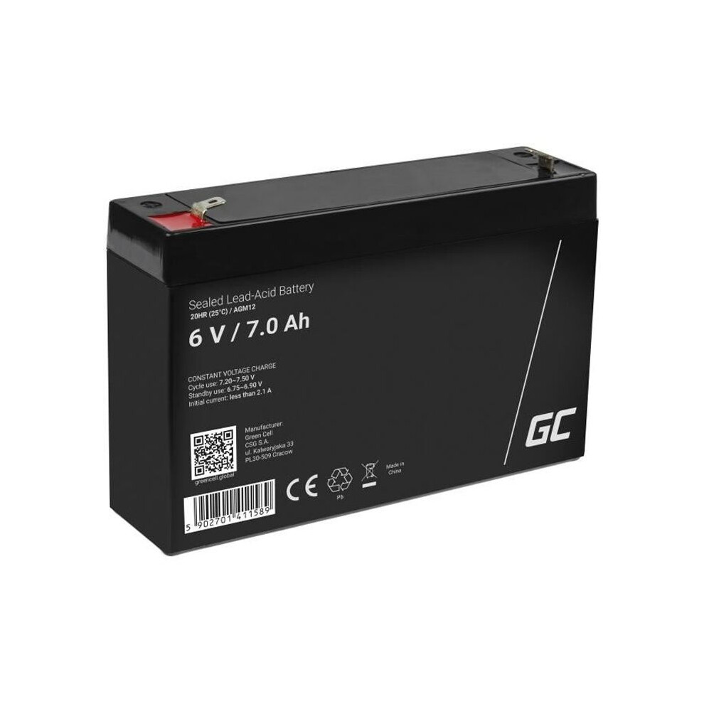 GreenCell Rechargeable AGM Battery 6V 7Ah Lead Acid Gel Battery Maintenance-Free Cycles VRLA Battery Sealed Resistant
