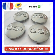 4X TAPACUBOS DE RUEDA PARA AUDI GRIS 60MM Emblema Logotipo Insignia Llanta