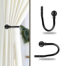 (Matt Black Plain Ball, Hold Back Pair) Metal Curtain Pole & Hold Backs Extendable Curtain Pole 28mm with Curtain Rings Finials Brackets Rod Fittings OR Curtain Holdback Pair