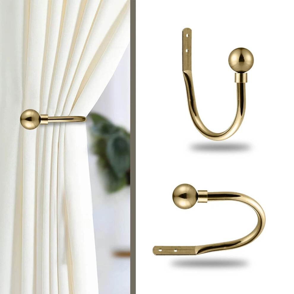 Oxford Homeware (Antique Brass Plain Ball, Hold Back Pair) Metal Curtain Pole & Hold Backs Extendable Curtain Pole 28Mm With Curtain Rings Finials Brackets Rod Fittin