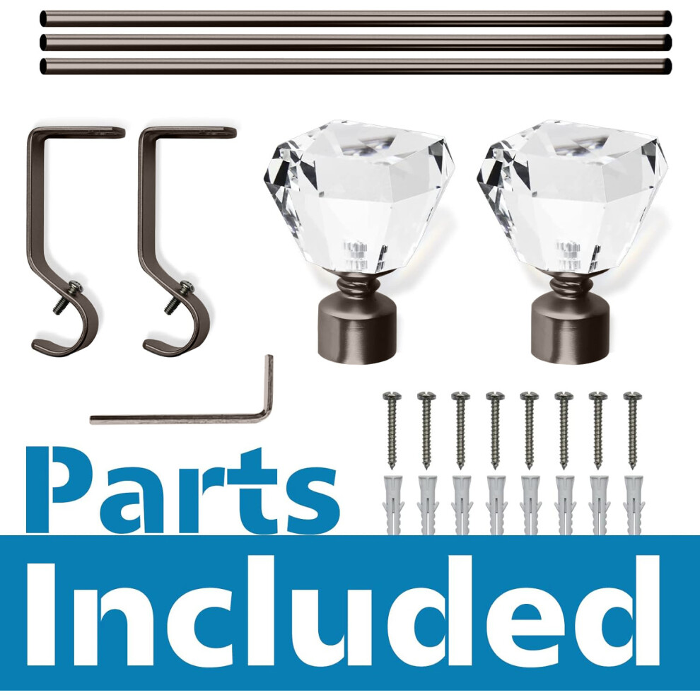 (Black Nickel Crystal Ball, 120-210 cm (48" - 83" In)) Metal Curtain Pole & Hold Backs Extendable Curtain Pole 28mm with Curtain Rings Finials Bracket-image-OPC-PHXFBWD-NEW