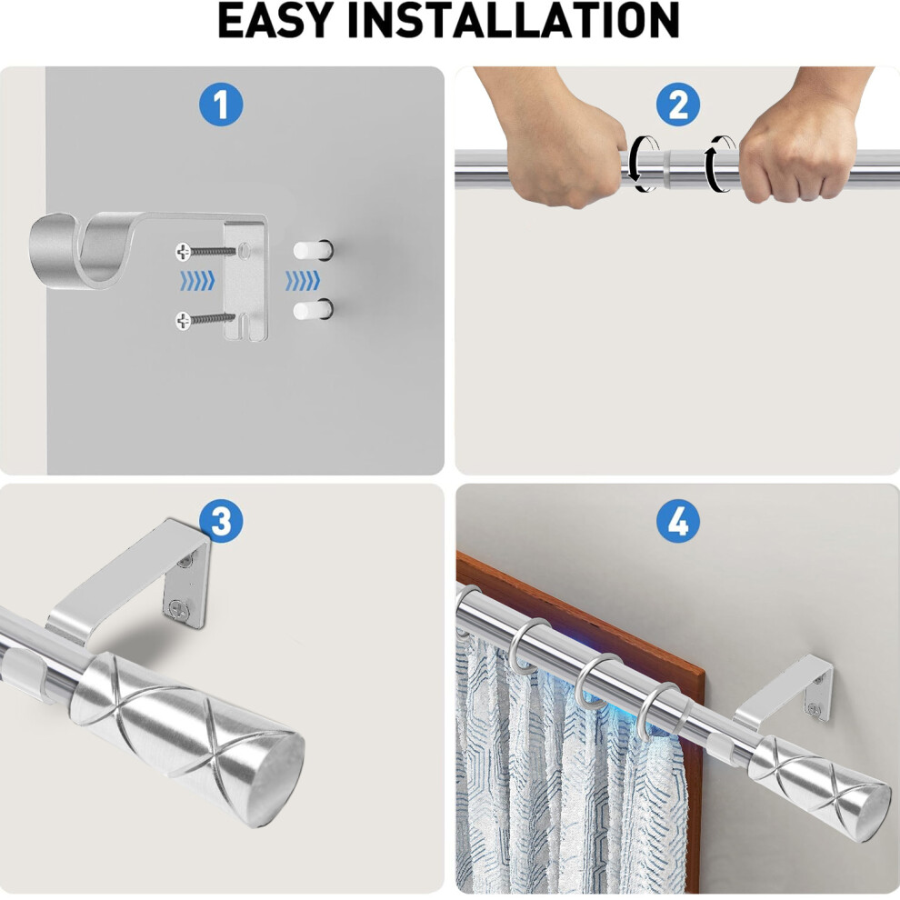 (Chrome Cylinder, 160-300 cm (63" - 118" In)) Metal Curtain Pole & Hold Backs Extendable Curtain Pole 28mm with Curtain Rings Finials Brackets Rod Fit-image-OPC-PHXFBWT-NEW