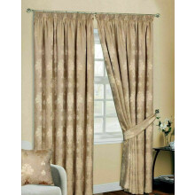 (Gold , 90 x 108 Inch (228 x 274 cm)) Fully Lined Jacquard Pencil Pleat Curtain +Tieback