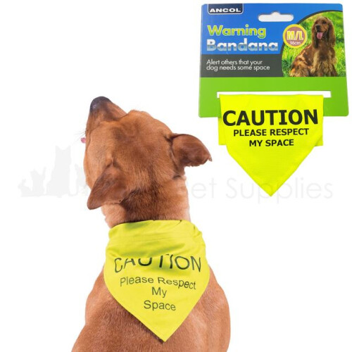 Ancol Warning Bandana Respect My Space Yellow Medium/large18cm