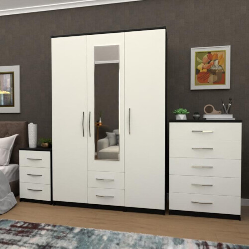 Assembled 3 Door Wardrobe Set, Chest Drawer