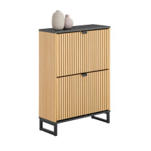 SoBuy 2-Door Slim Shoe Cabinet - Black Marble & Light Wood