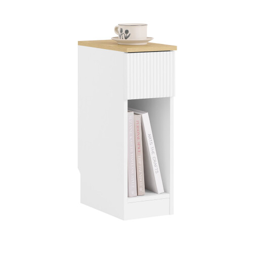 Mesa de Cabeceira SoBuy 20cm com Gaveta Ondulada Branco/Madeira