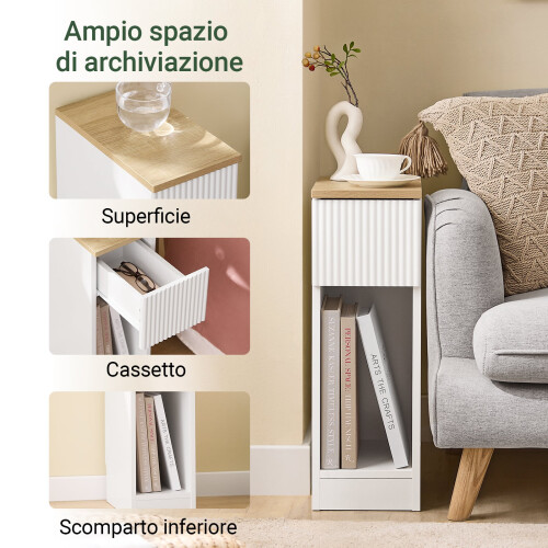 Mesa de Cabeceira SoBuy 20cm com Gaveta Ondulada Branco/Madeira 1