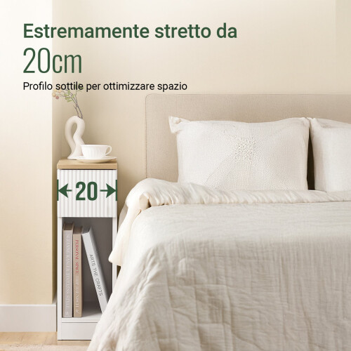 Mesa de Cabeceira SoBuy 20cm com Gaveta Ondulada Branco/Madeira 2