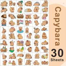 (30 Sheets) Capybara Themed Animal Tattoo Stickers, 60 Unique Designs, Waterproof Long-Lasting Temporary Tattoo Stickers