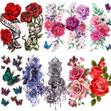 (10) 10 Sheets Peony Rose Flower Temporary Tattoos , 3D Butterfly Water Color Fake Tattoos, Realistic Watercolor Floral Temp Tattoo Sticker