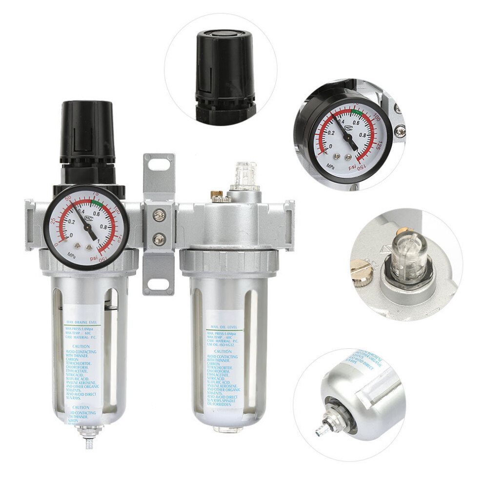 Air Pressure Compressor Regulator Filter Lubricator Oil Water Regulator With Gauge (1/2") 9321325149467