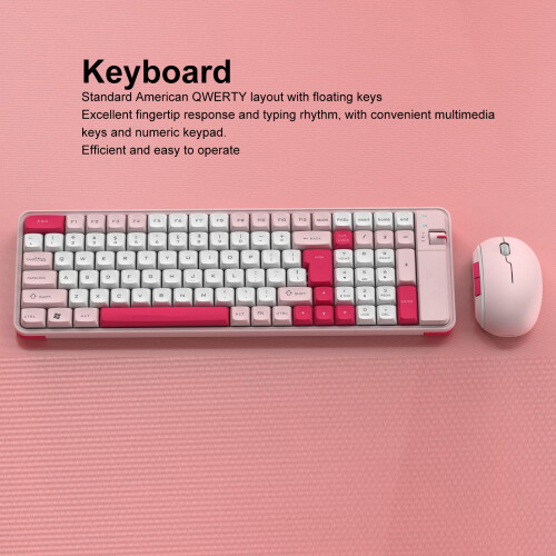 Wireless Bluetooth Keyboard and Mouse Combo Dual Mode 100 Keys Gaming Keyboard 1600DPI Mouse Set for PCs Laptops Pink 2