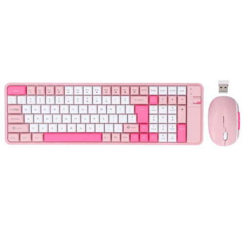 Wireless Bluetooth Keyboard and Mouse Combo Dual Mode 100 Keys Gaming Keyboard 1600DPI Mouse Set for PCs Laptops Pink 1