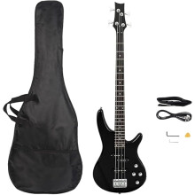 Bonnlo Electric Bass Guitar 4-String for Beginner Right Hand with Shoulder Strap, Wrench Tool, Power Line and Bag (Black)