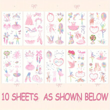 (pink, GA-361~370) 10pcs Temporary Happy Birthday Ballet Dancer Party Tattoos - Ballet Theme Gifts, Bow Accessories, Dancer Gifts