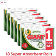 18 Rolls Gentille Giant 3 Ply Strong & Absorbent Kitchen Towels