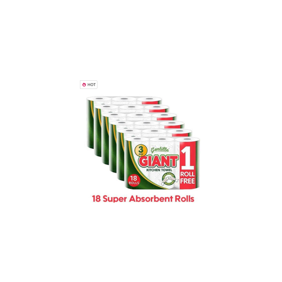 18 Rolls Gentille Giant 3 Ply Strong & Absorbent Kitchen Towels