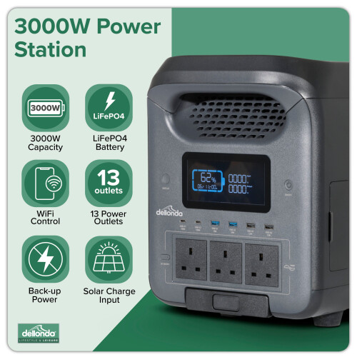 Dellonda 3000W Portable Power Station, 2560Wh, with 220W Foldable Solar Panel – DL181 2
