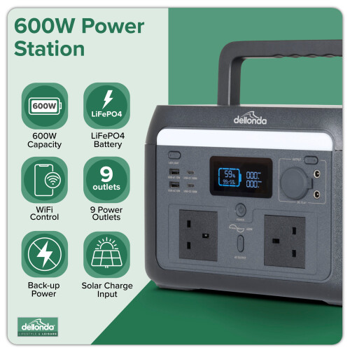 Dellonda 600W Portable Power Station, 512Wh, with 110W Foldable Solar Panel – DL179 2