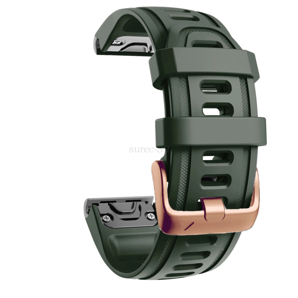 (Army ) 20Mm Quickfit Strap For Garmin Fenix 7S 6S Pro 5S Silicone Watch Band Rosegold Buckle Green 6963793959068