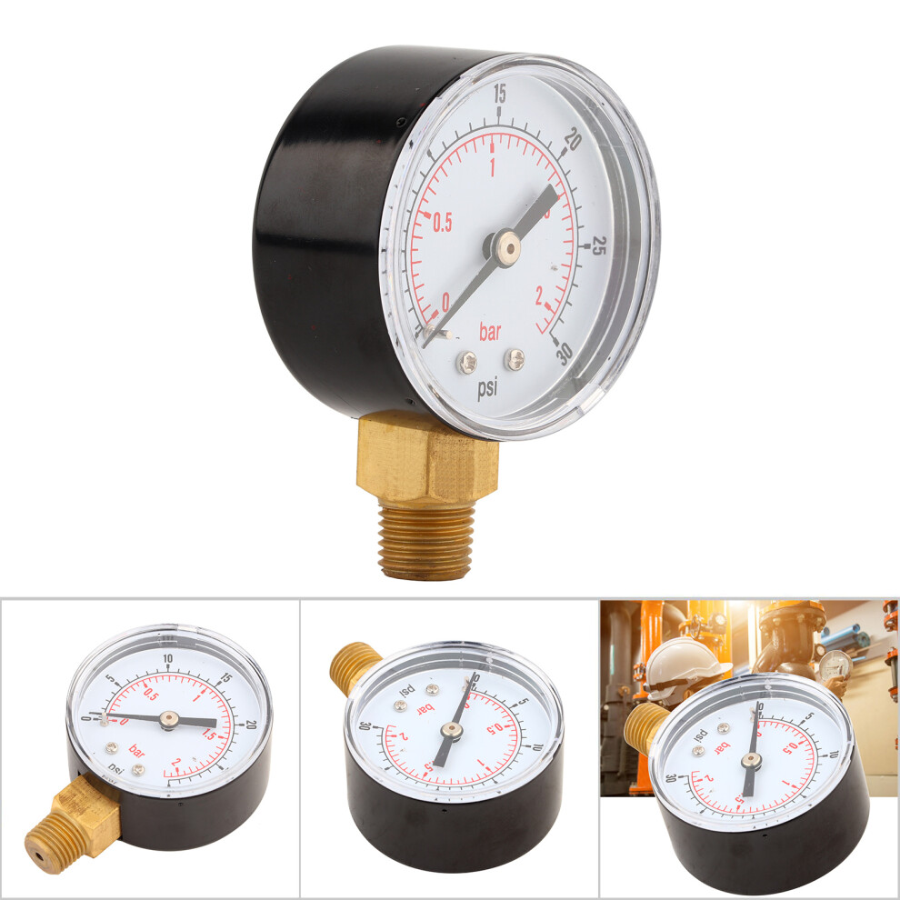 Pressure Gauge 50Mm 1/4 Bspt Brass Thread For Fuel Air Oil Gas Water (0-30Psi 0-2Bar) 5091325269925