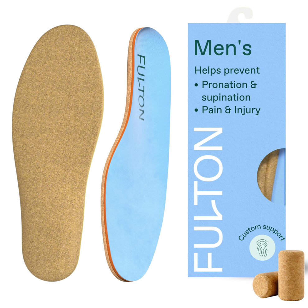 Fulton Men's Shock Absorbing Insoles With High Impact Arch Support - Custom Molding Cork Inserts Alleviate Plantar Fasciitis & Foot Fatigue- Athletic