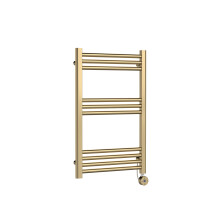 Round Tube Heated Towel Rail with 10 Bars, 800 x 500mm, Brushed Brass