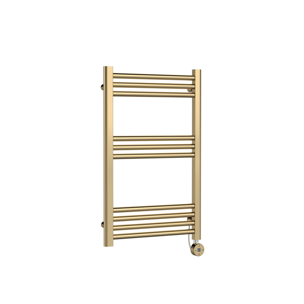 Balterley Round Tube Heated Towel Rail With 10 Bars, 800 X 500Mm, Brushed Brass