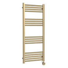 Round Tube Heated Towel Rail with 17 Bars, 1200mm x 500mm, Brushed Brass