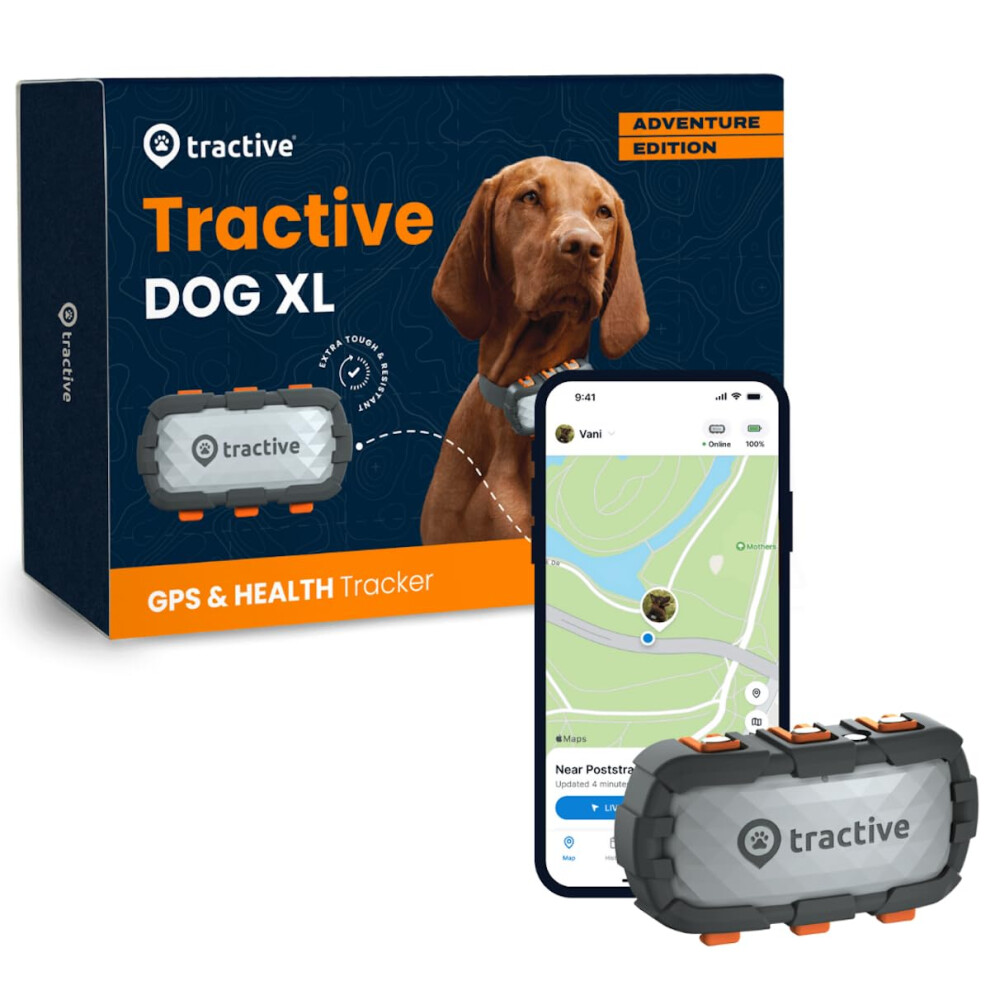 Traceur GPS Tractive XL pour chien (22,7 kg et plus) | Localisation en temps réel des animaux | Alertes santé et bien-être | Clôture virtuelle po