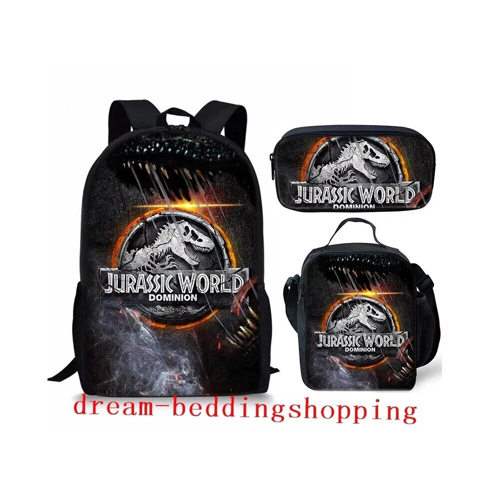 (All 3Pcs Set, #16) Jurassic World Dinosaur Backpack School Insulated Lunch Bag Rucksack Pencil Case