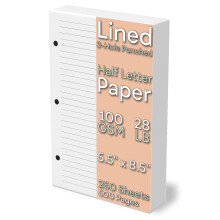 Half Letter Lined Paper 3-Hole Punched 500 Sheets/1 000 Pages 100 GSM Printer Paper Binder Refill 5.5 in. x 8.5 in. fits in Half Letter 3-Ring