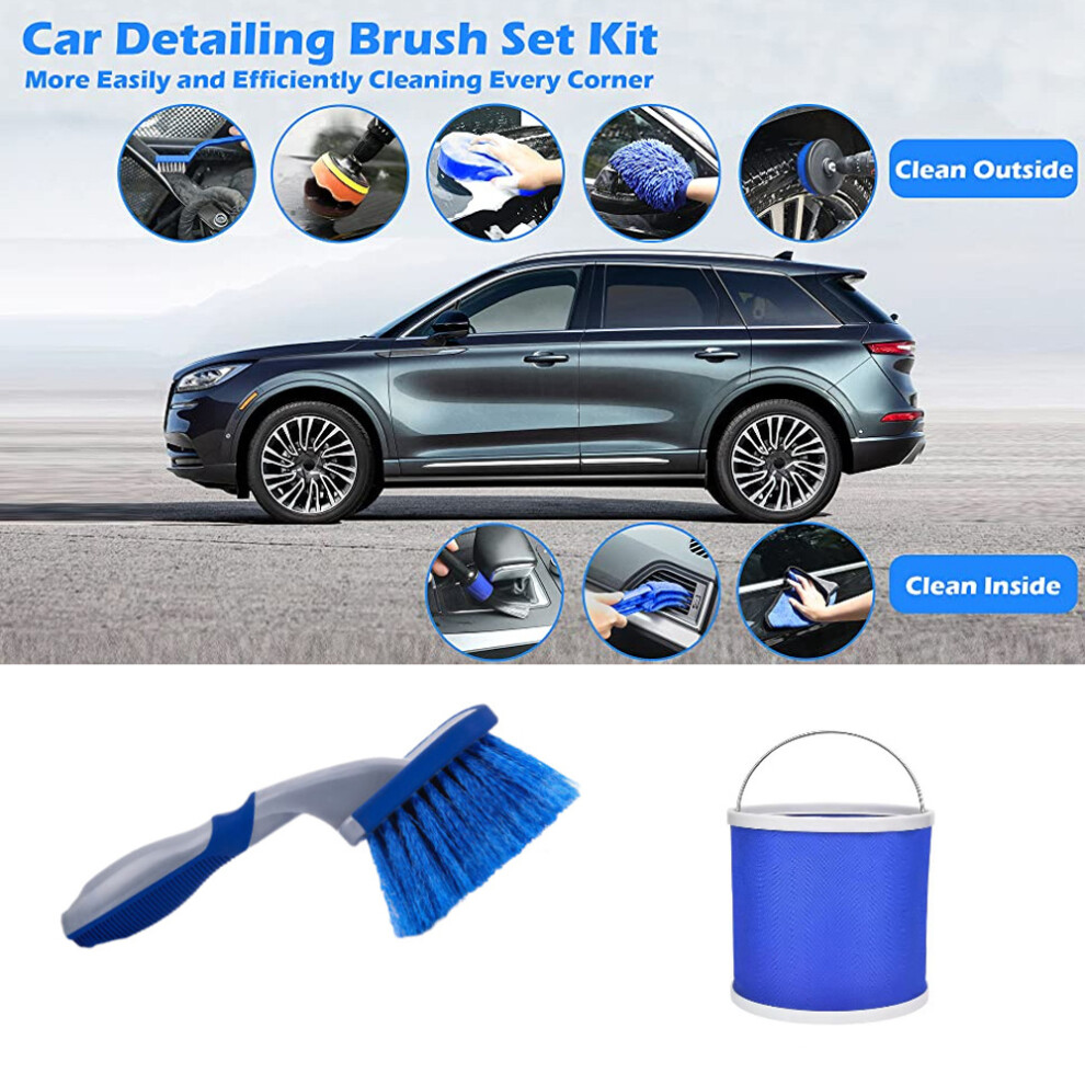 10Pcs Car Wash Cleaning Tools Kit Automobile Detailing Brush Dash Duster Brush Washing Mitt Towels Foldable Bucket With Storage Bag For Int 4691325389770