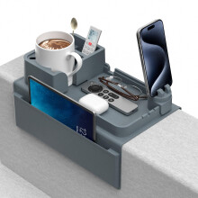 CLESOO Bank bekerhouder - Antislip bank armleuning lade met dubbele zijvakken - Siliconen anti-lek bank bekerhouder arm met telefoonhouder - Bank arm