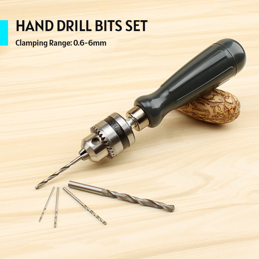 Hand Drill Bits Set 7 In 1 Manual Tool Pin Vises With 5 Pcs Twist Drill Bits Chuck Key Hollow Storage Box 0.6-6Mm Precision Clamping For Wo 8321325402792