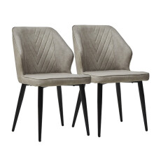 2x Grey Faux Leather Dining Chairs Vintage Cross-Back Style with Metal Legs