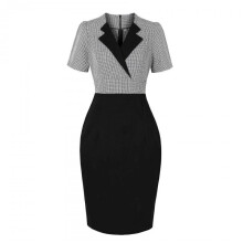 (XL, black) GMXIA Women's Vintage Plaid Patchwork Black Elegance Wrapped Hip Skinny Pencil Dress