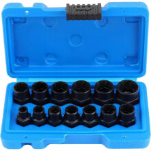 Set of 13 twisted sockets - Extractor for damaged 9.5 mm bolts - for removing locking wheel nuts