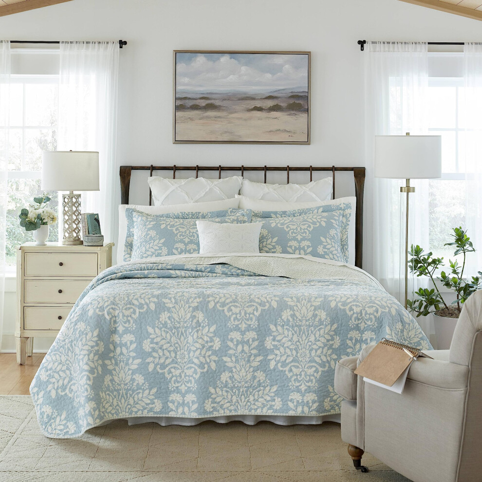 Laura Ashley - Parure de lit double réversible en coton avec taie d'oreiller assortie, décoration d'intérieur pour toutes les saisons (Rowland Bl