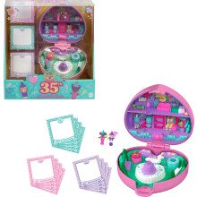 Polly Pocket Dolls & Playset Collector Heritage Compact 35th Birthday Partytime Stamper with 2 Micro Dolls 3 Party Stamps & 12 Stationary Cards