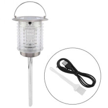 Acrylic Solar Powered LED Light Pest Bug Zapper Mosquito Killer Lamp Garden Lawn(Silver)