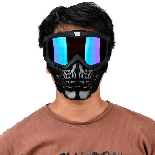 Bunter Motorradhelm mit goggles, verstellbarem Gurt und stoßfestem Glas 2