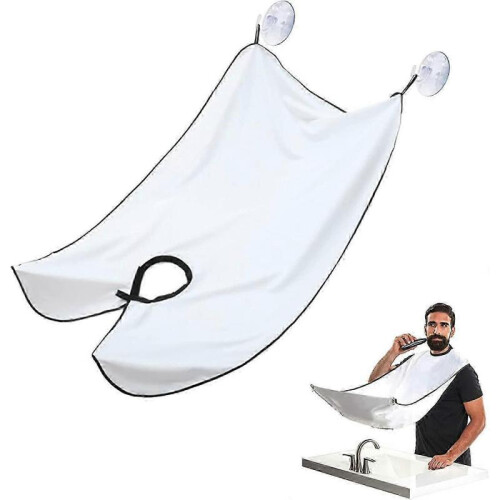 (white) Beard apron with 2 suction cups for a clean bathroom - white