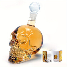 (Skull Bottle, 550ml skull decanter) Skull Shaped Glass Wine Decanter - 1000ml Transparent Glass Vodka Bottle, Elegant Whiskey Carafe, Air-Tight Stopper Lid, Decorative Liquor