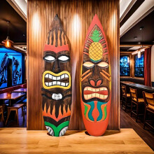(A) Set Of 2 Tiki Pumpkin And Flame 2D Outdoor Wall Murals- Vibrant Tropical Wooden Signs, Suitable For Hawaiian Camping Parties And Beach Bar Decorations