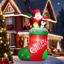 (8FT Christmas Stockings Santa Claus) Christmas Party Decorations LED Glowing Cute Cartoon Santa Claus Inflatable Air Model Customization