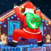 (6FT Wall Climb Santa Claus) Christmas Party Decorations LED Glowing Cute Cartoon Santa Claus Inflatable Air Model Customization