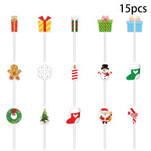 (Christmas flag 15pcs/set) Christmas Old Man Decoration Props Gift Paper Cake Small Flag Desktop Plug-in Party Supplies